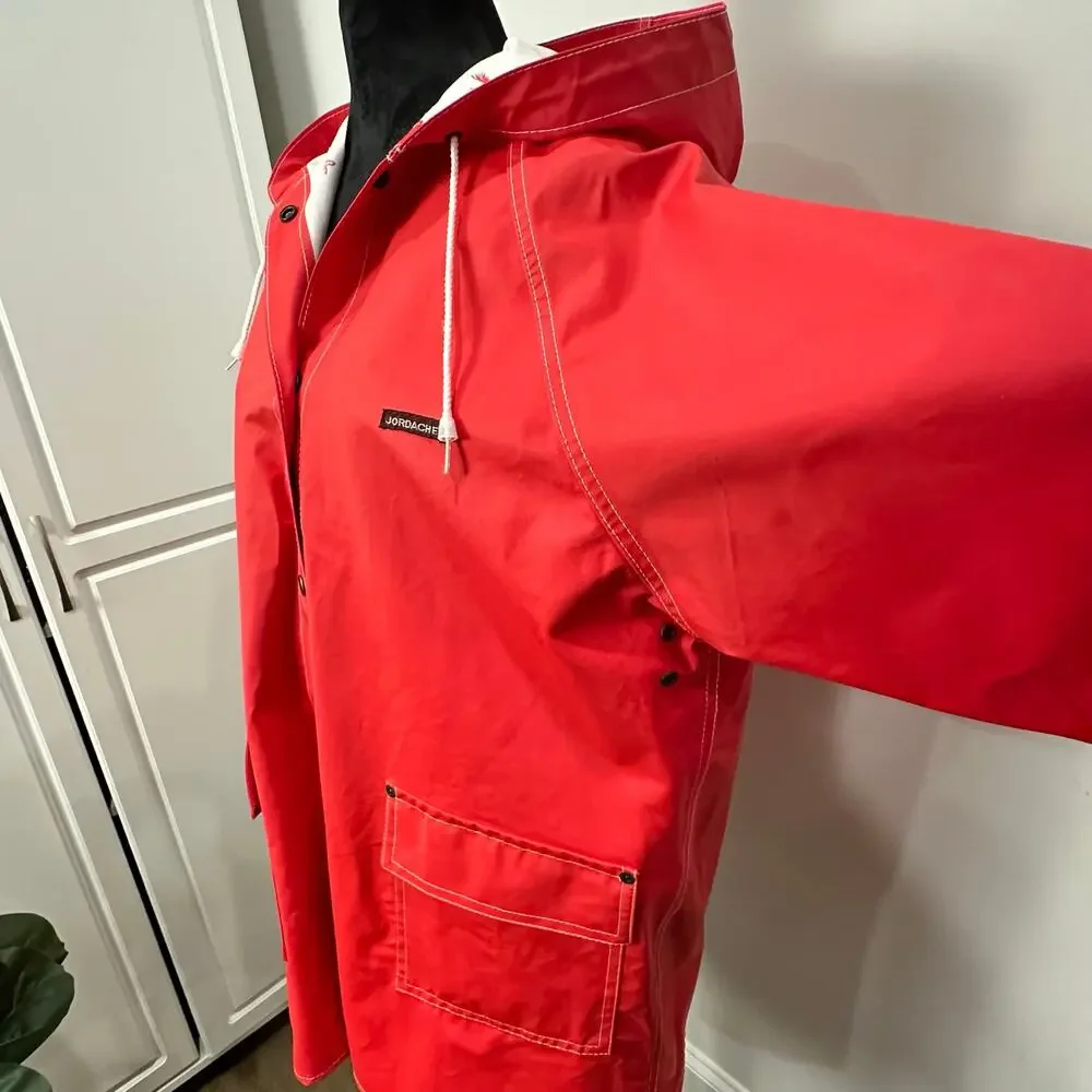 VTG‎ 80s Jordache Red Vinyl Rain Jacket Unisex Size Large Retro Windbreaker